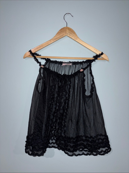slumber suzy Other - VINTAGE Babydoll Chemise Sheer Black Ruffle n Rosette mesh tank